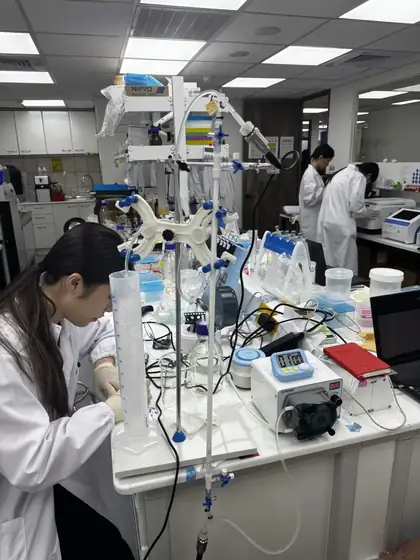 The bioreactor set up on a lab bench.