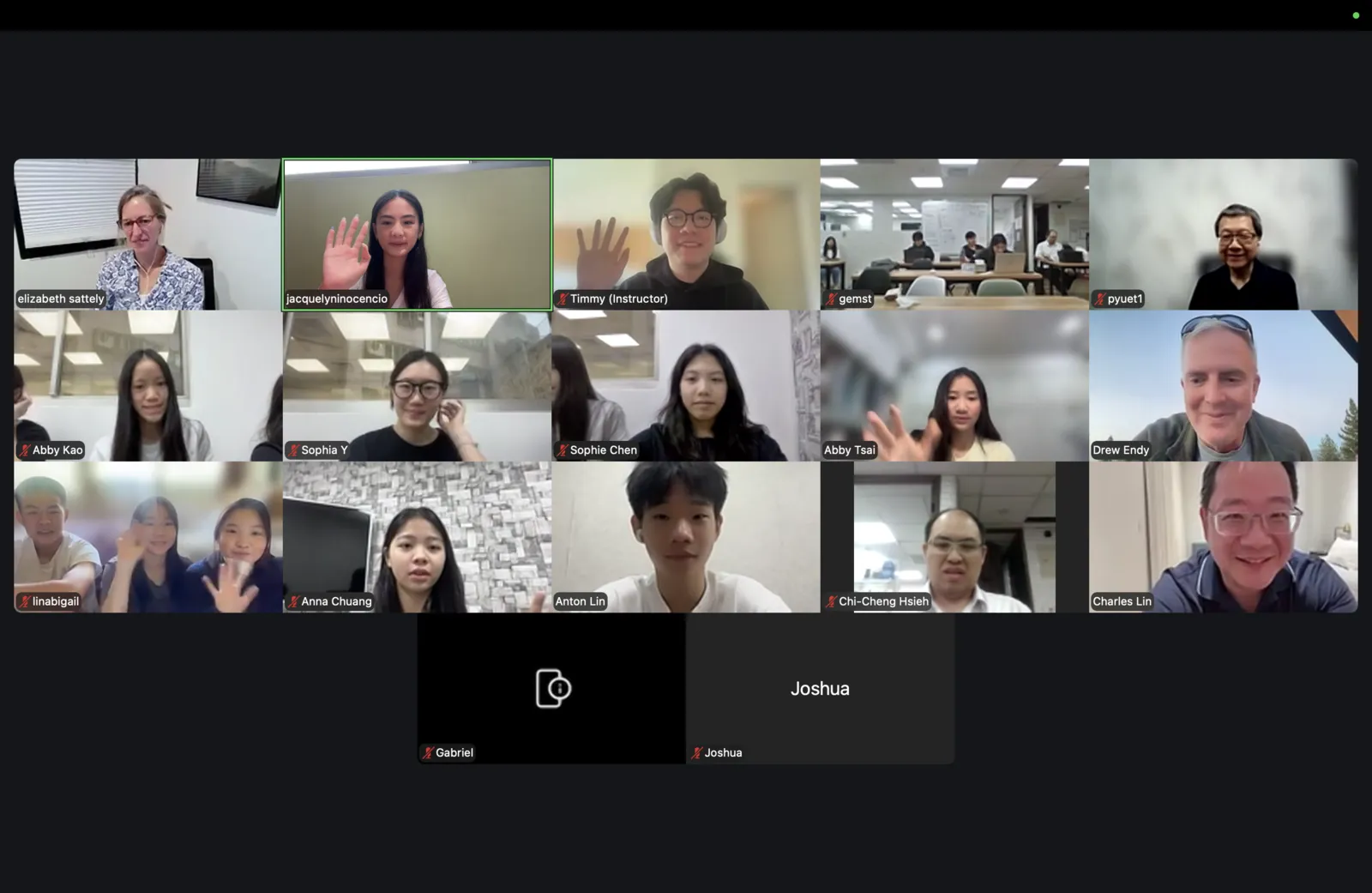 A grid of about twenty video tiles including Dr. Sattely, Prof. Endy and team members waving.