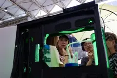 Through the case, the lit tubing